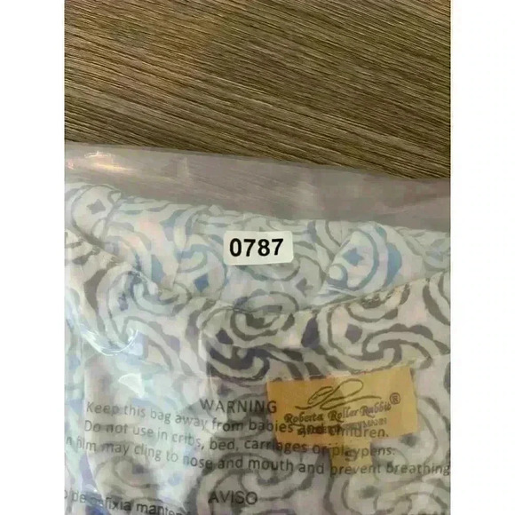 Roberta Roller Rabbit Geometric Blue Beaded Blouse V Neck 3/4 Sleeve Women's S - Picture 14 of 14